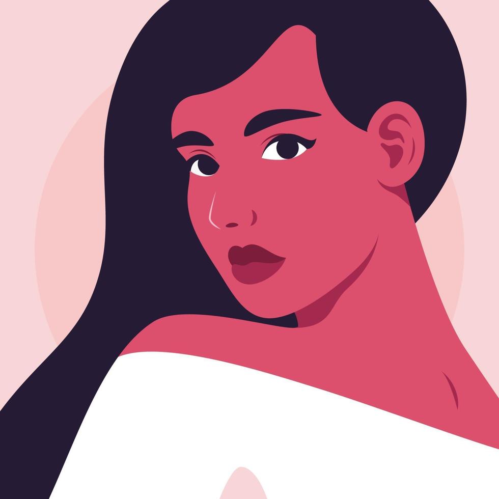 retrato, de, un, hermoso, mujer joven, con, pelo largo vector