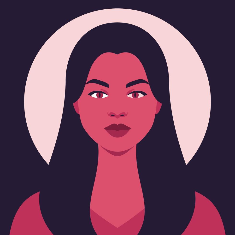 Young woman with demonic eyes on the background of the full moon. vector