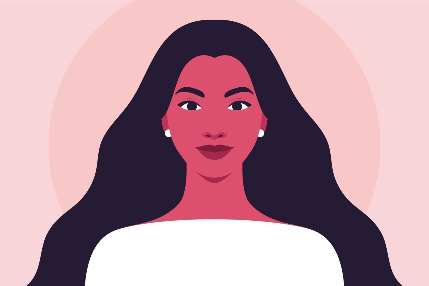 retrato, de, un, feliz, mujer joven, con, largo, pelo ondulado vector