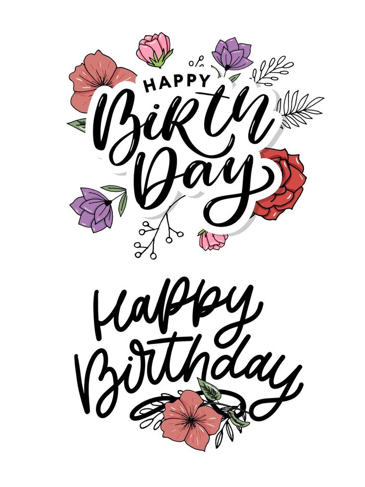 Beautiful happy birthday greeting card with flowers and bird vector