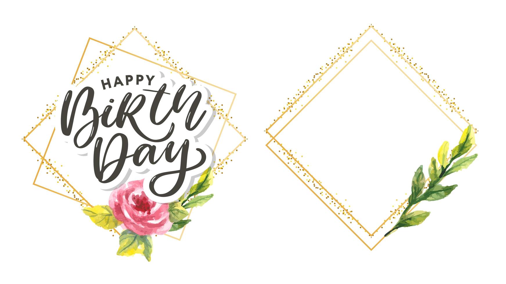 Beautiful happy birthday greeting card with flowers and bird vector