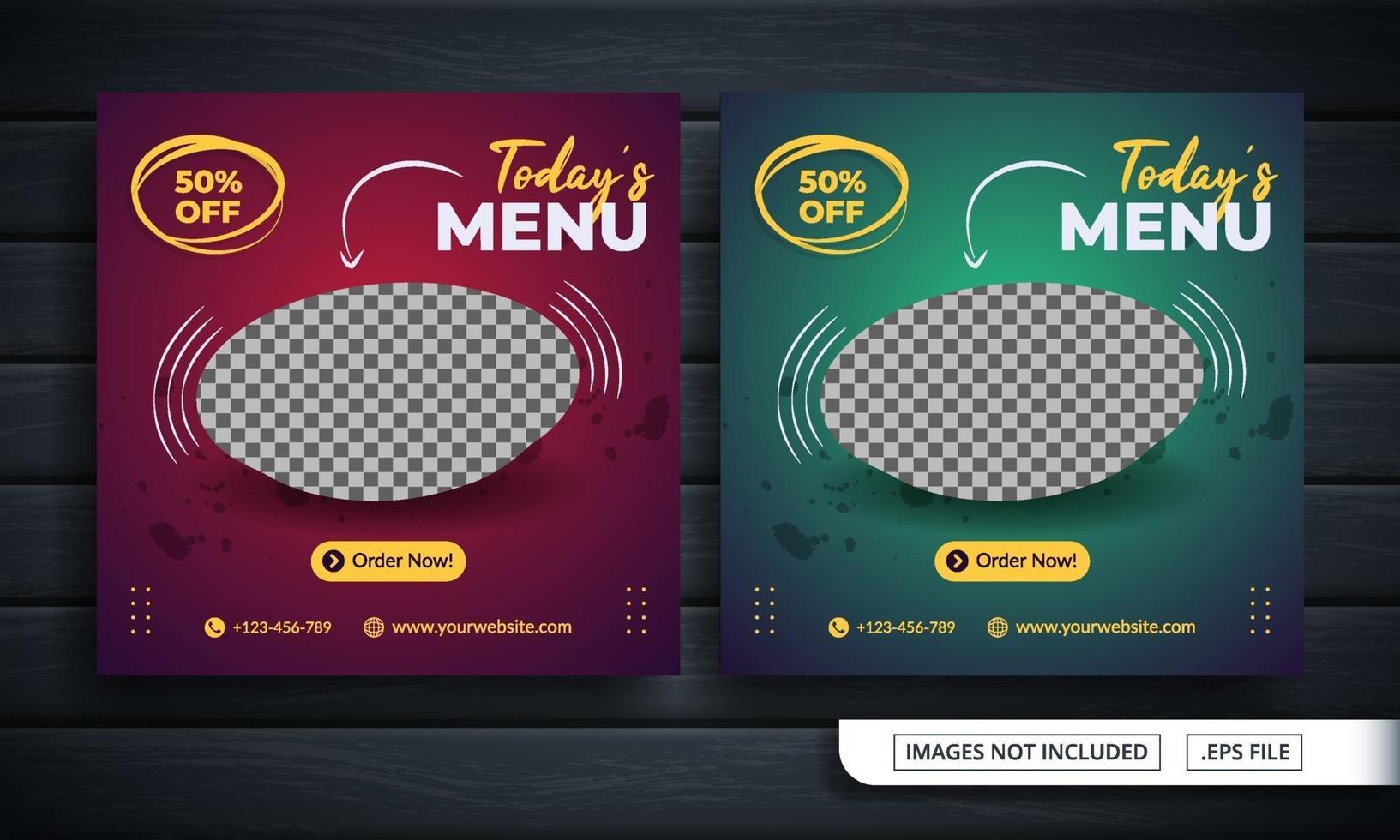 Folleto culinario o banner de redes sociales para la venta de alimentos. vector