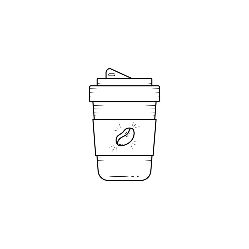 Outline coffee cup with logo coffee bean on white background. vector