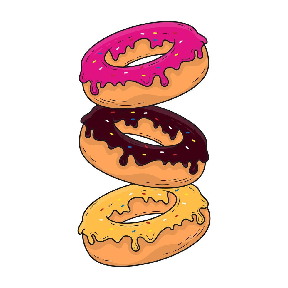 Flat line donut colorful stack on white background. vector