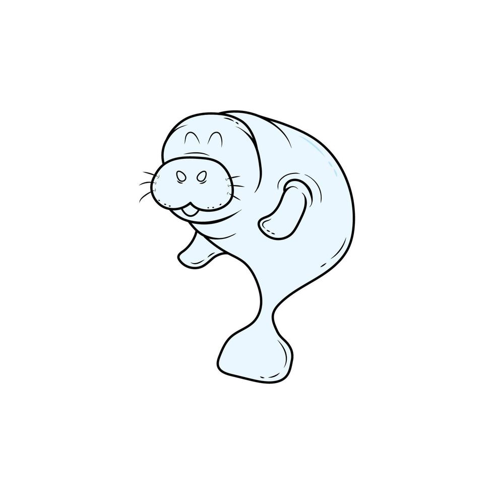 Cartoon character design, Smiling manatee on white background. vector