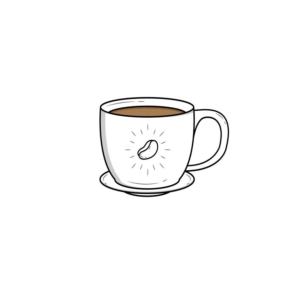 taza de café del contorno con el logotipo del grano de café en el fondo blanco. vector