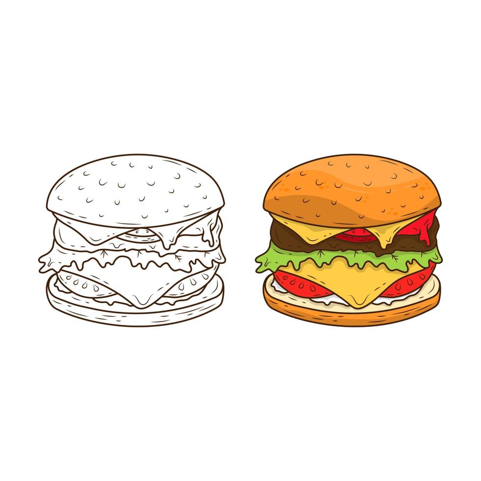 hamburguesa de línea plana sobre fondo blanco con formas de contorno. vector