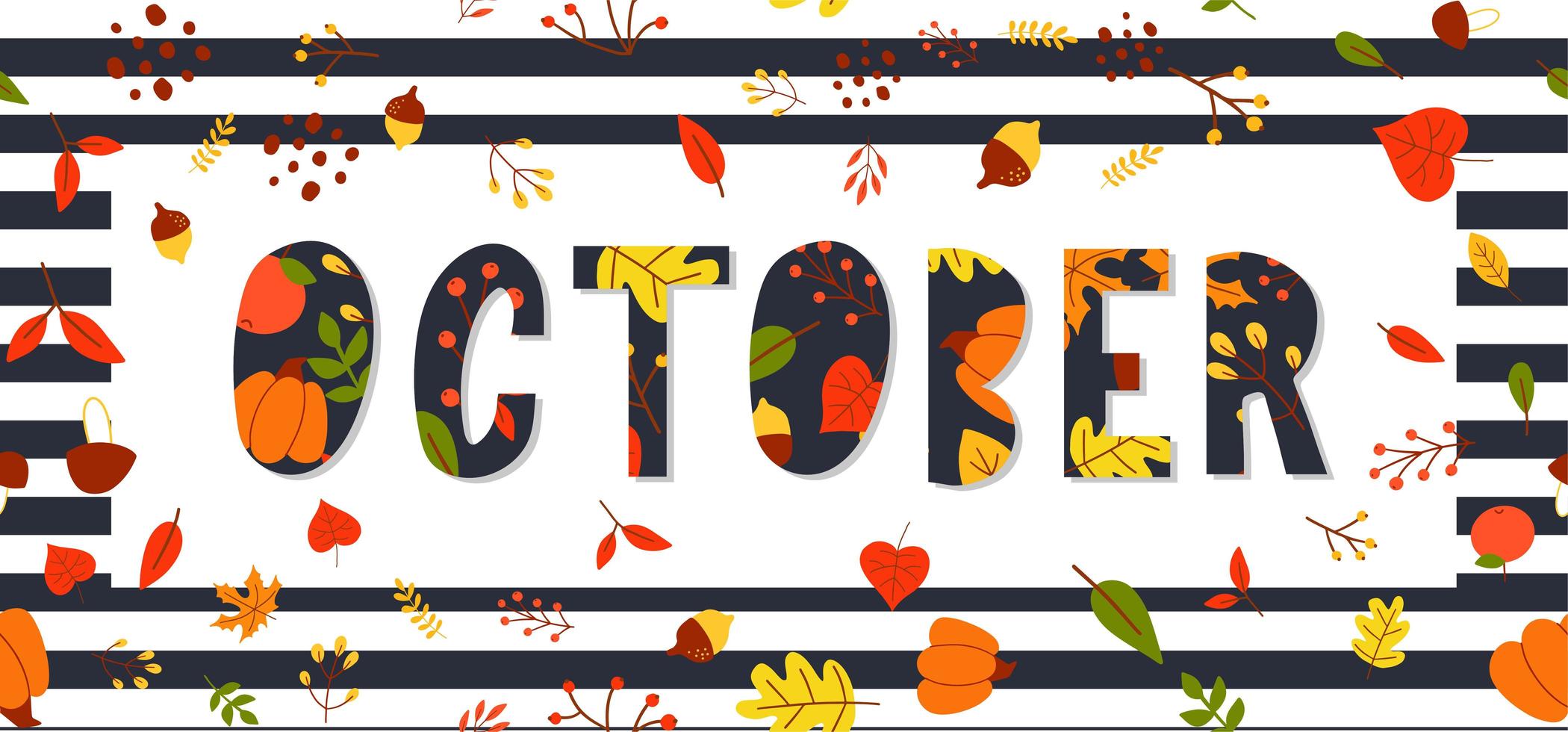 October lettering text sale vector banner with colorful autumn leaves