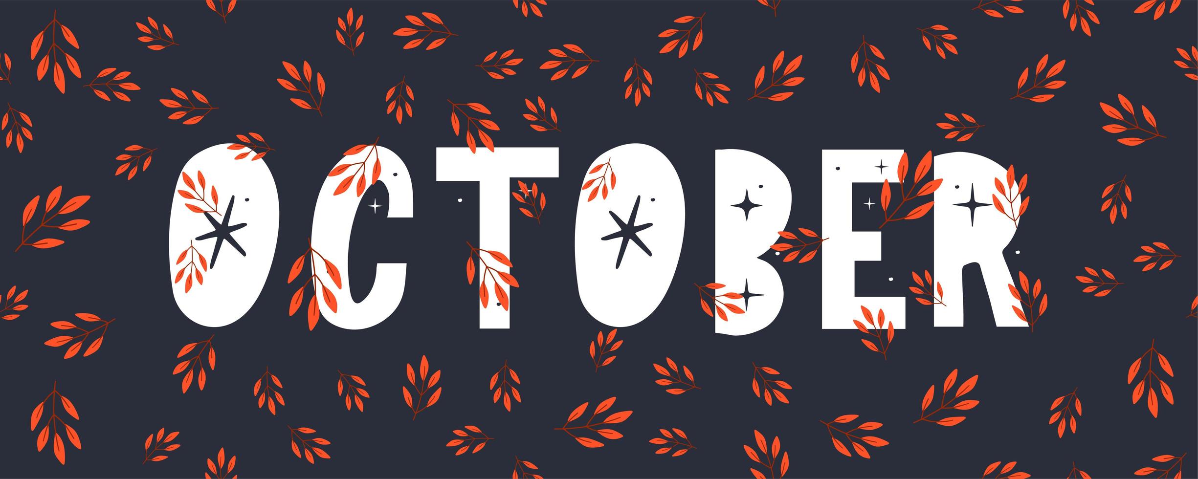 October lettering text sale vector banner with colorful autumn leaves