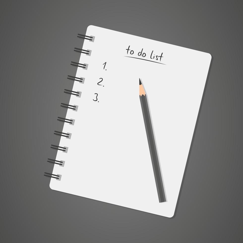 To do list, white notebook with pencil, diary, check list vector