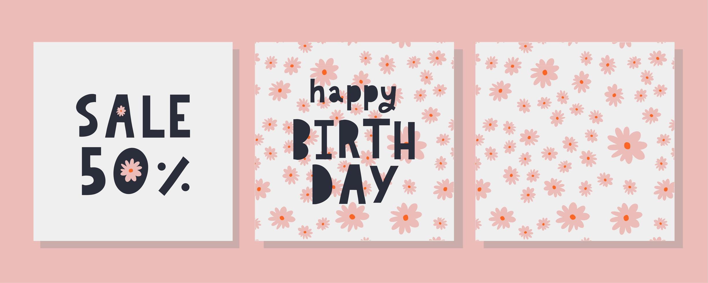 Happy Birthday text Flowers letter Holiday Banner Card Celebration vector