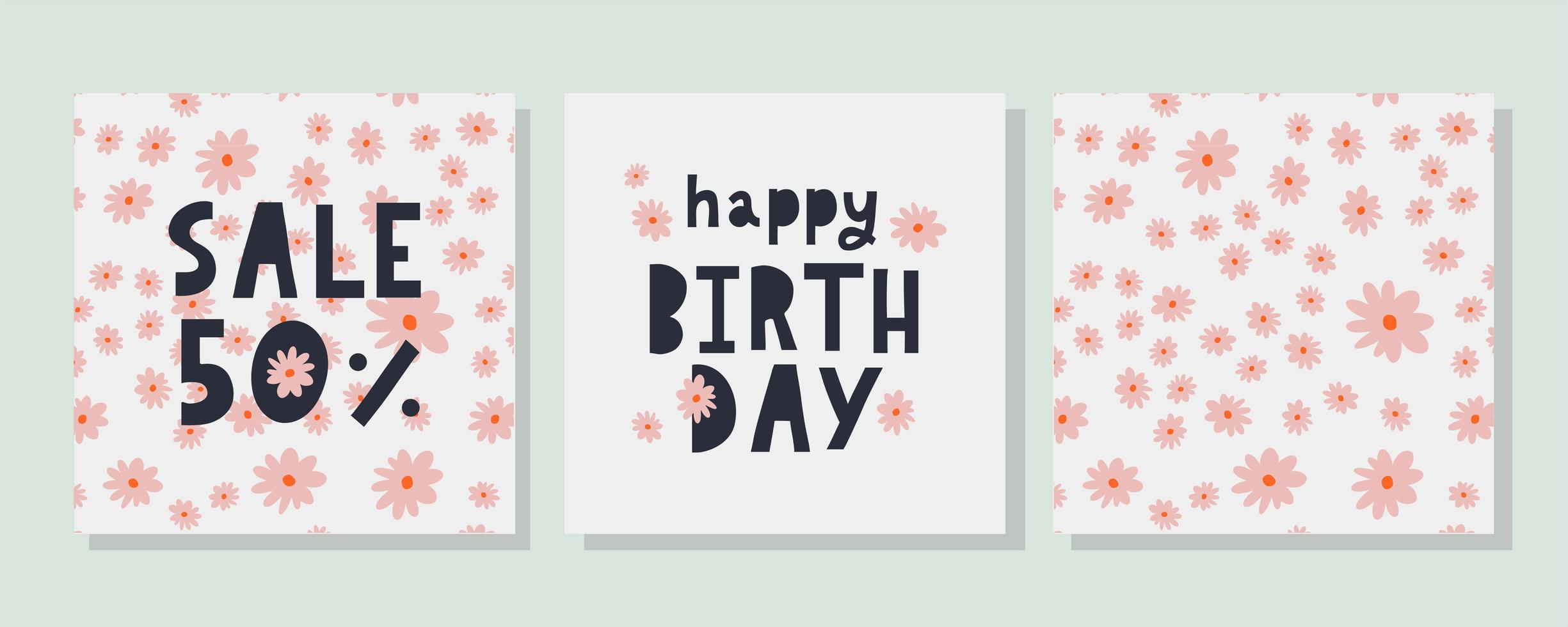 Happy Birthday text Flowers letter Holiday Banner Card Celebration vector