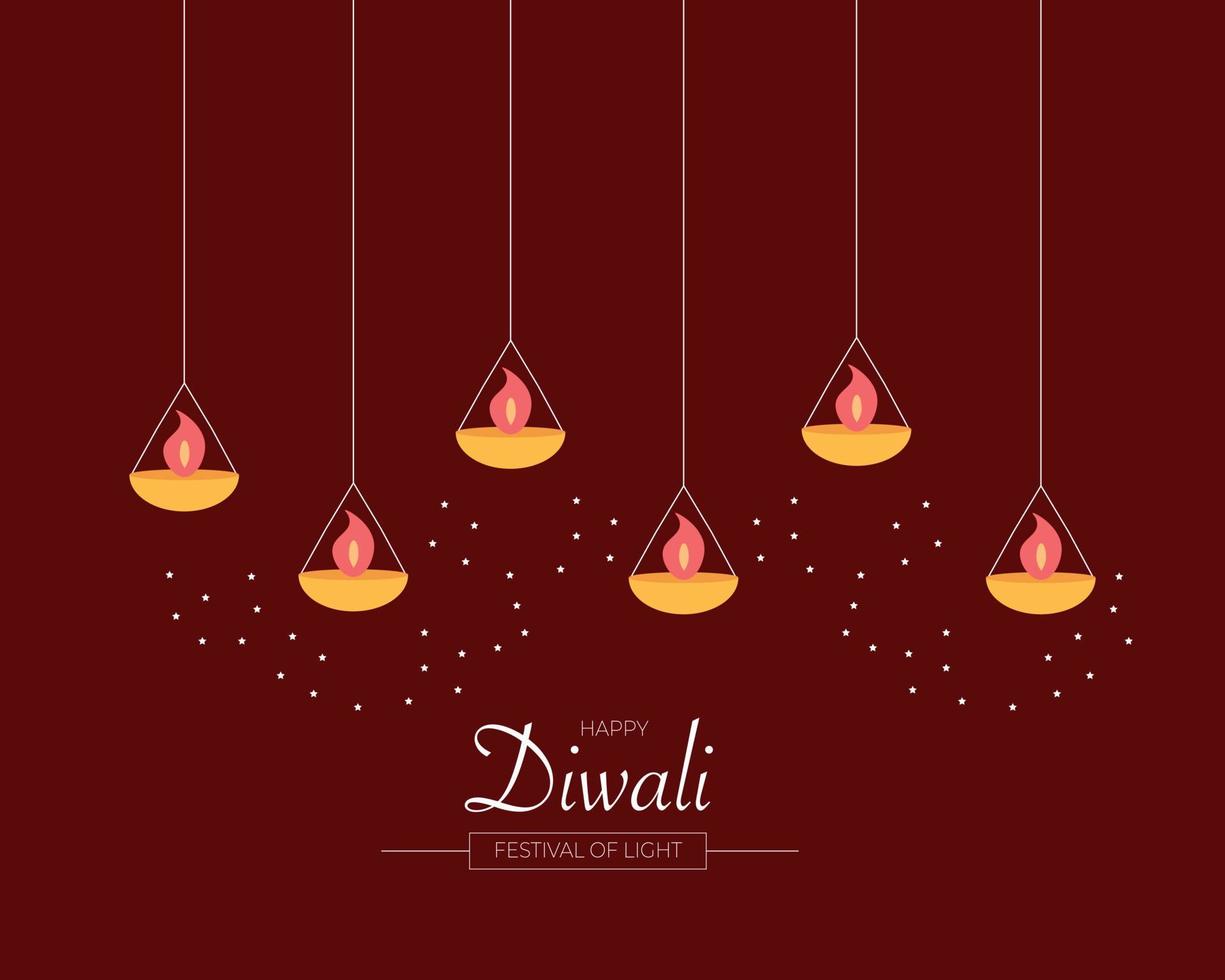 Happy Diwali With Candle Greeting Card vector