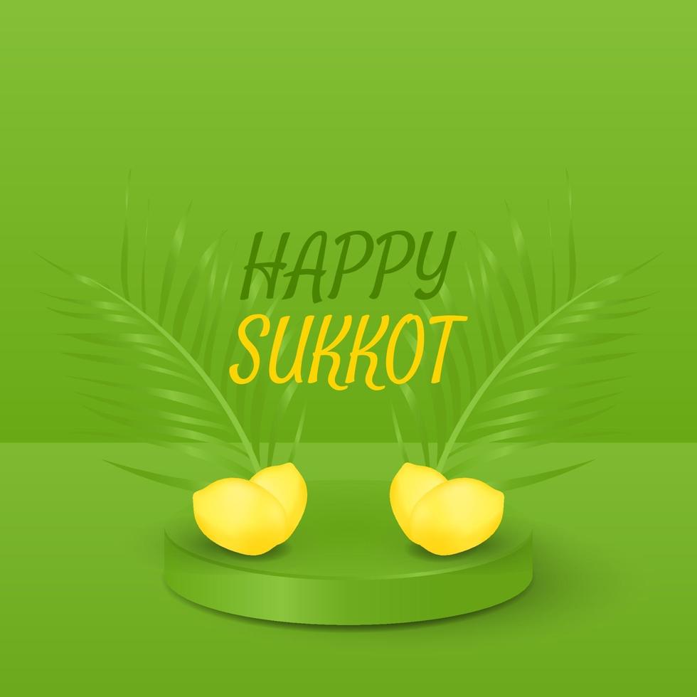 realistic happy sukkot design with palm leaves and etrog vector