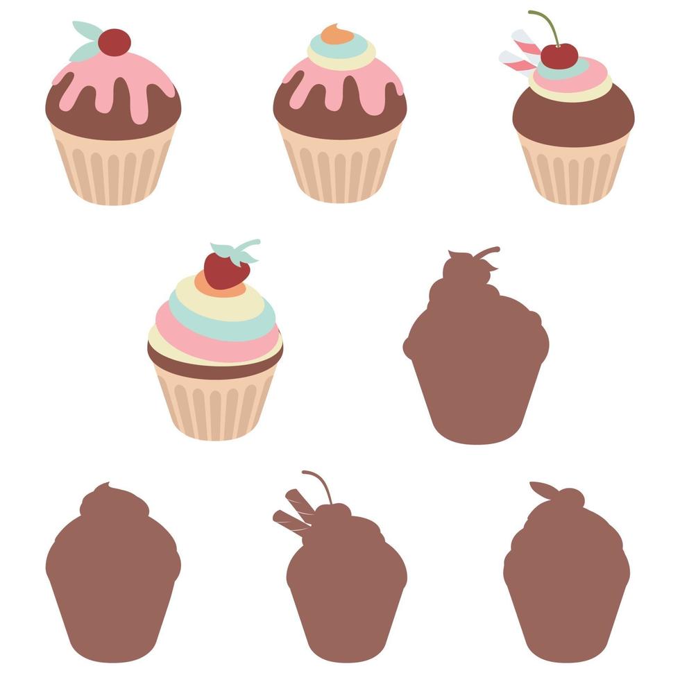 conjunto de cupcakes, ilustración de cupcakes vector