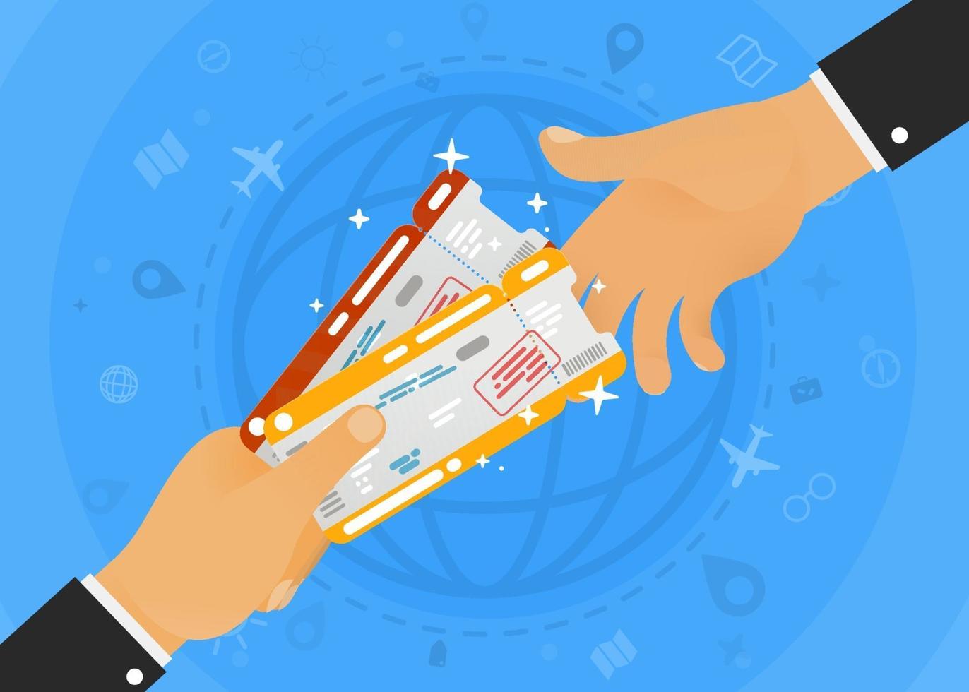 Win two airline tickets on vacation with infographic around and globe vector