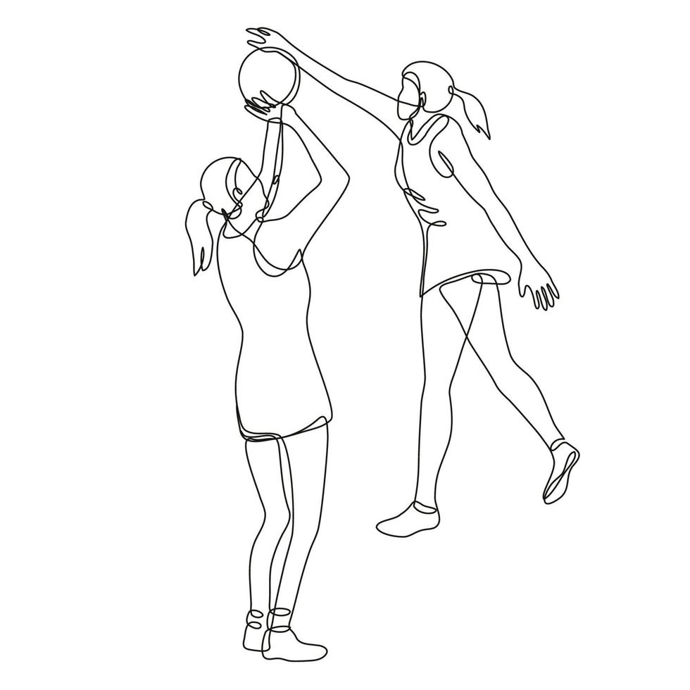 Netball Player Shooting and Blocking the Ball Continuous Line Drawing vector