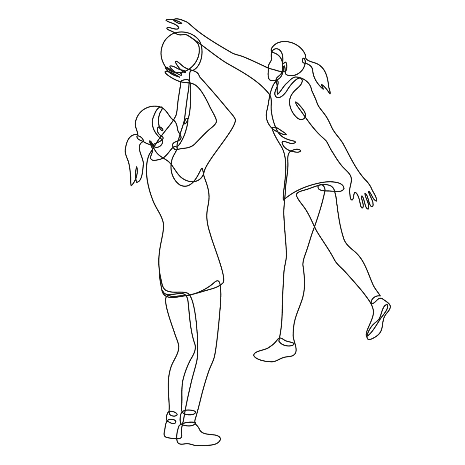 Netball Player Shooting and Blocking the Ball Continuous Line Drawing