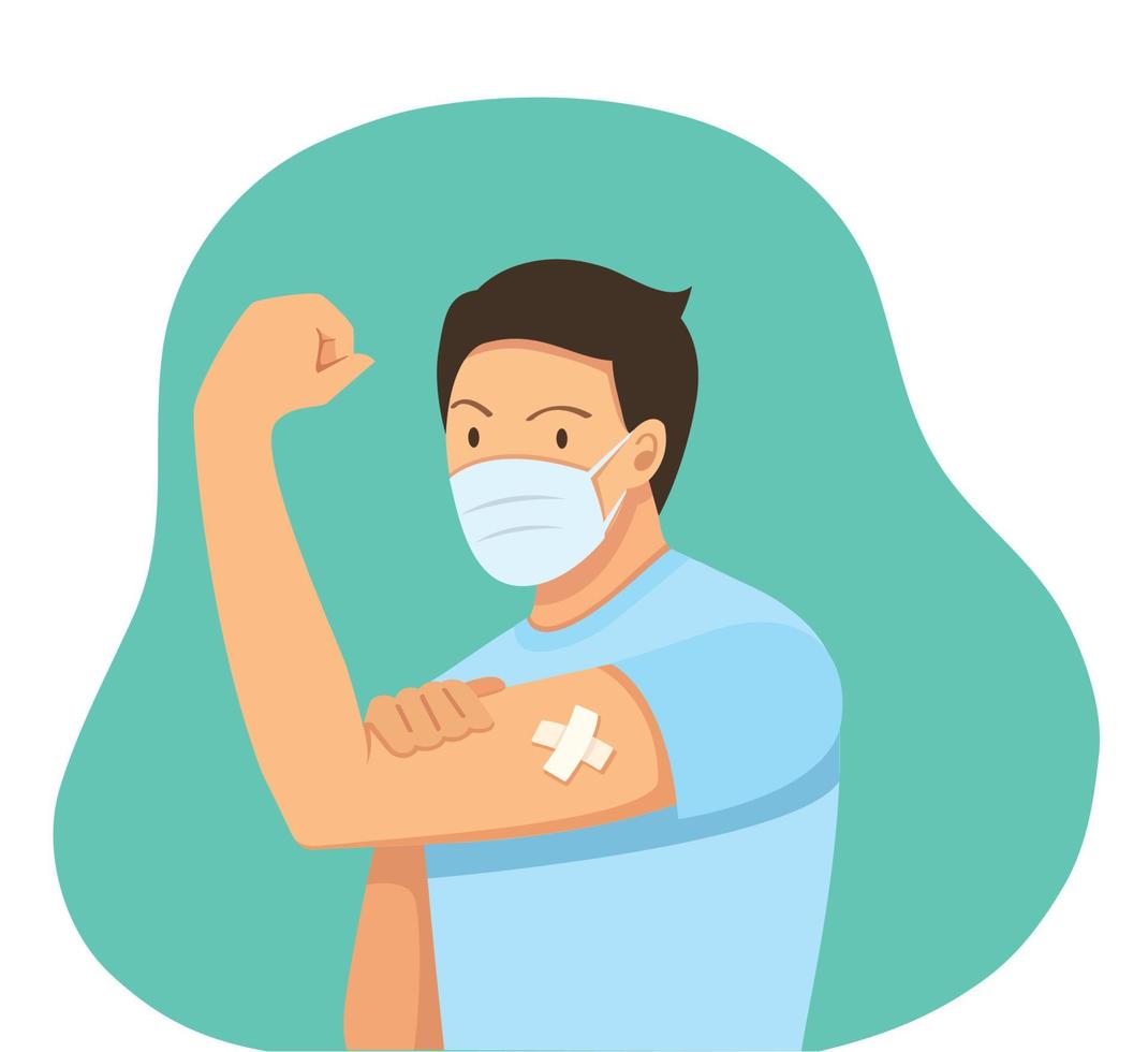 Man Showing Vaccinated. Vaccination concept vector