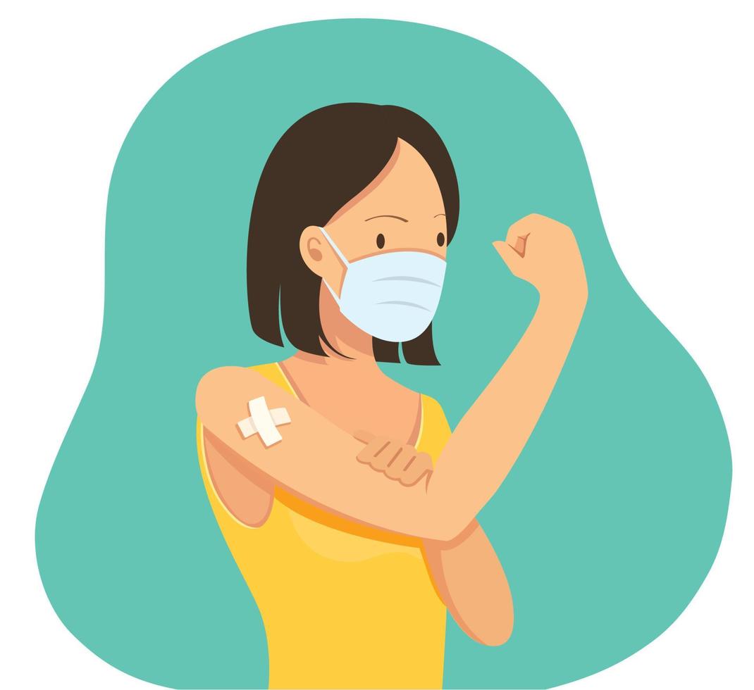 woman Showing Vaccinated. Vaccination concept vector