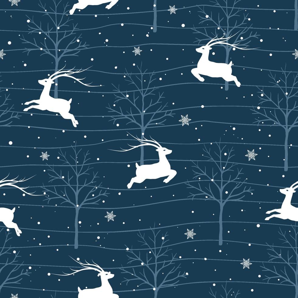 Christmas seamless pattern with reindeers on winter night vector