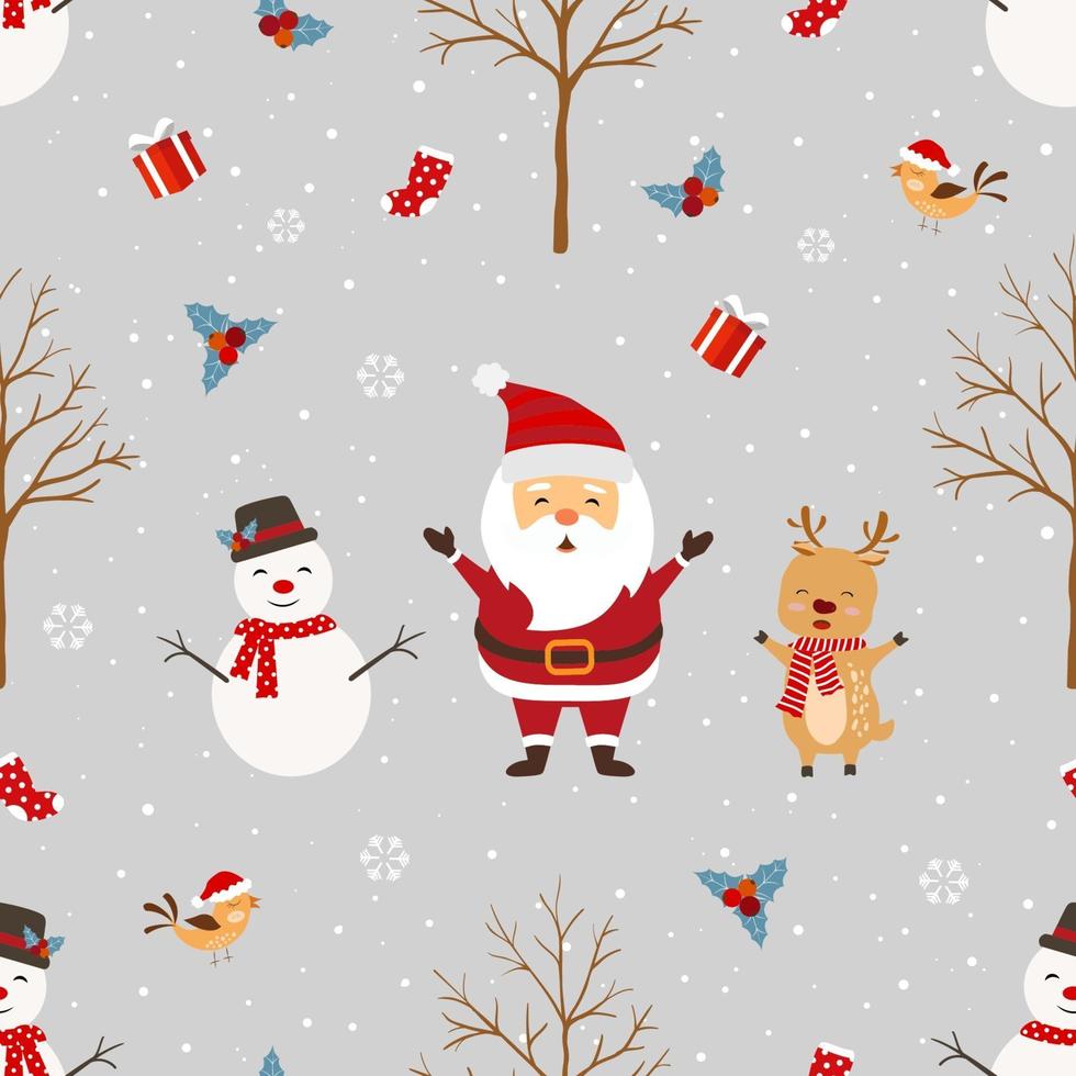 Christmas seamless pattern with Santa Claus and friends on winter vector