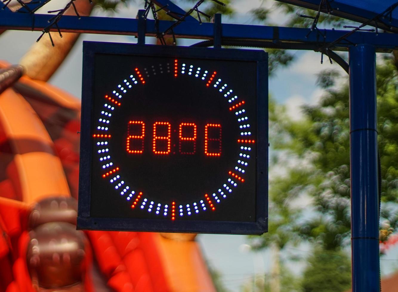 temperature display in the children's Park on a hot summer day photo