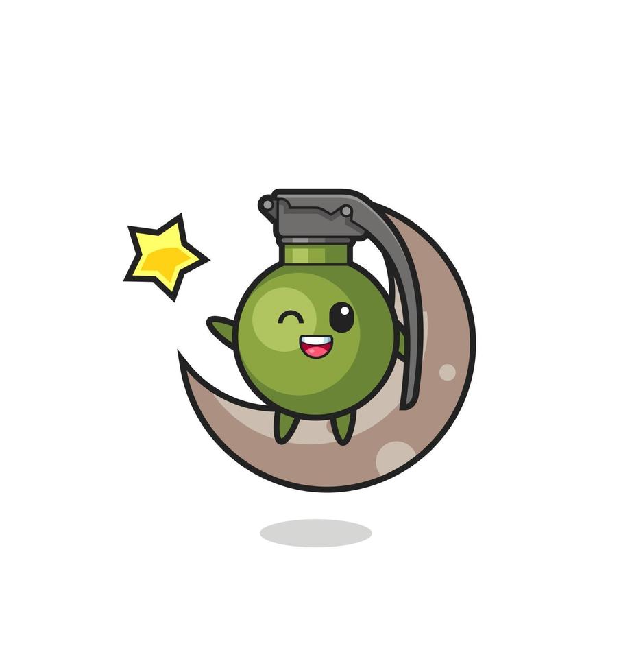 illustration of grenade cartoon sitting on the half moon vector