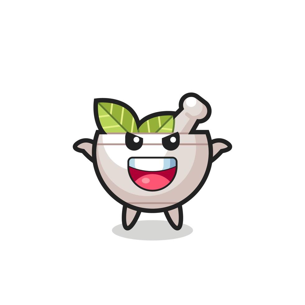 the illustration of cute herbal bowl doing scare gesture vector