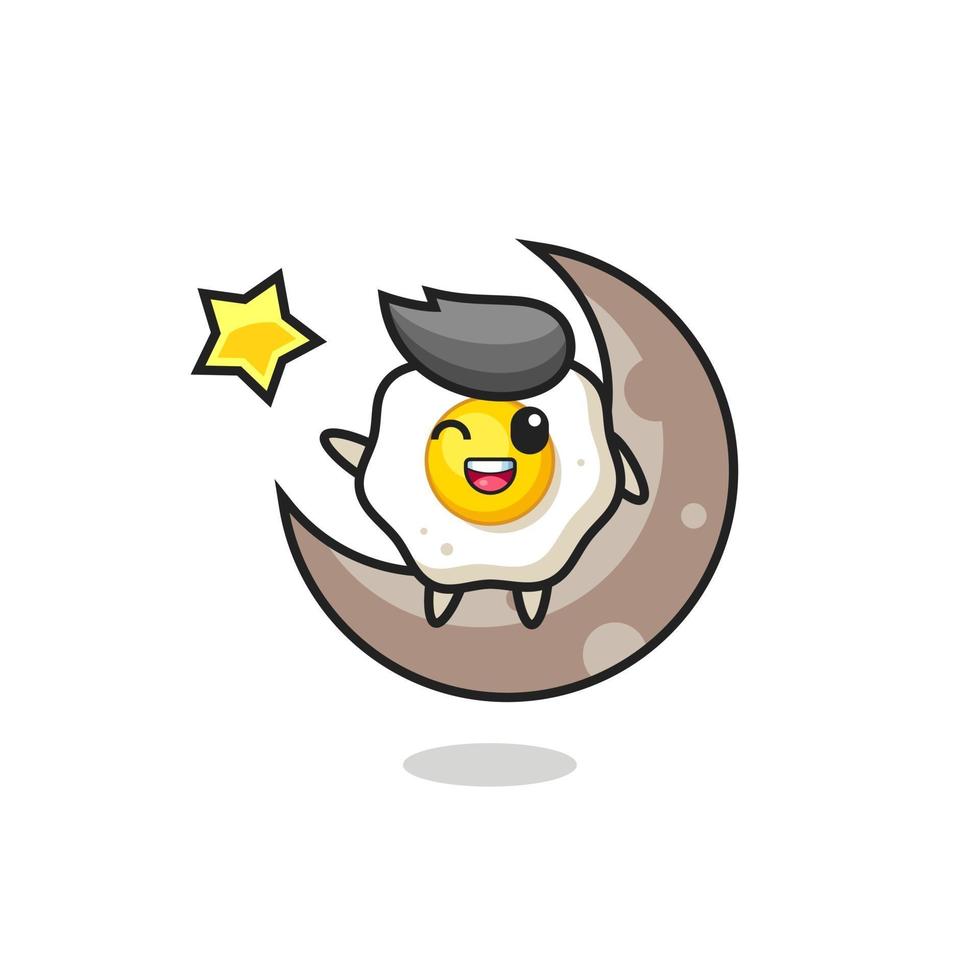 illustration of fried egg cartoon sitting on the half moon vector