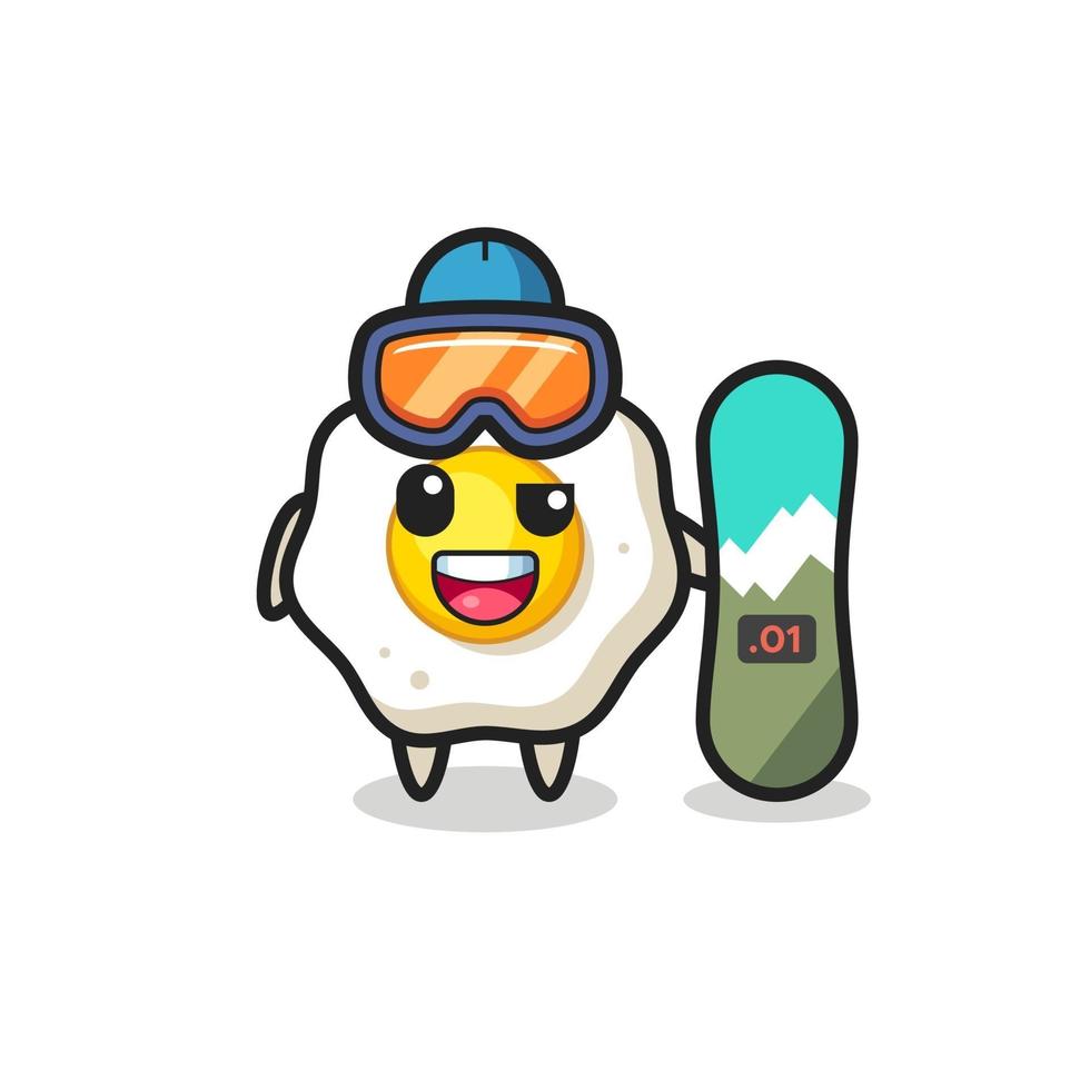 Illustration of fried egg character with snowboarding style vector