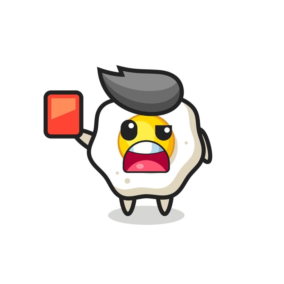 fried egg cute mascot as referee giving a red card vector