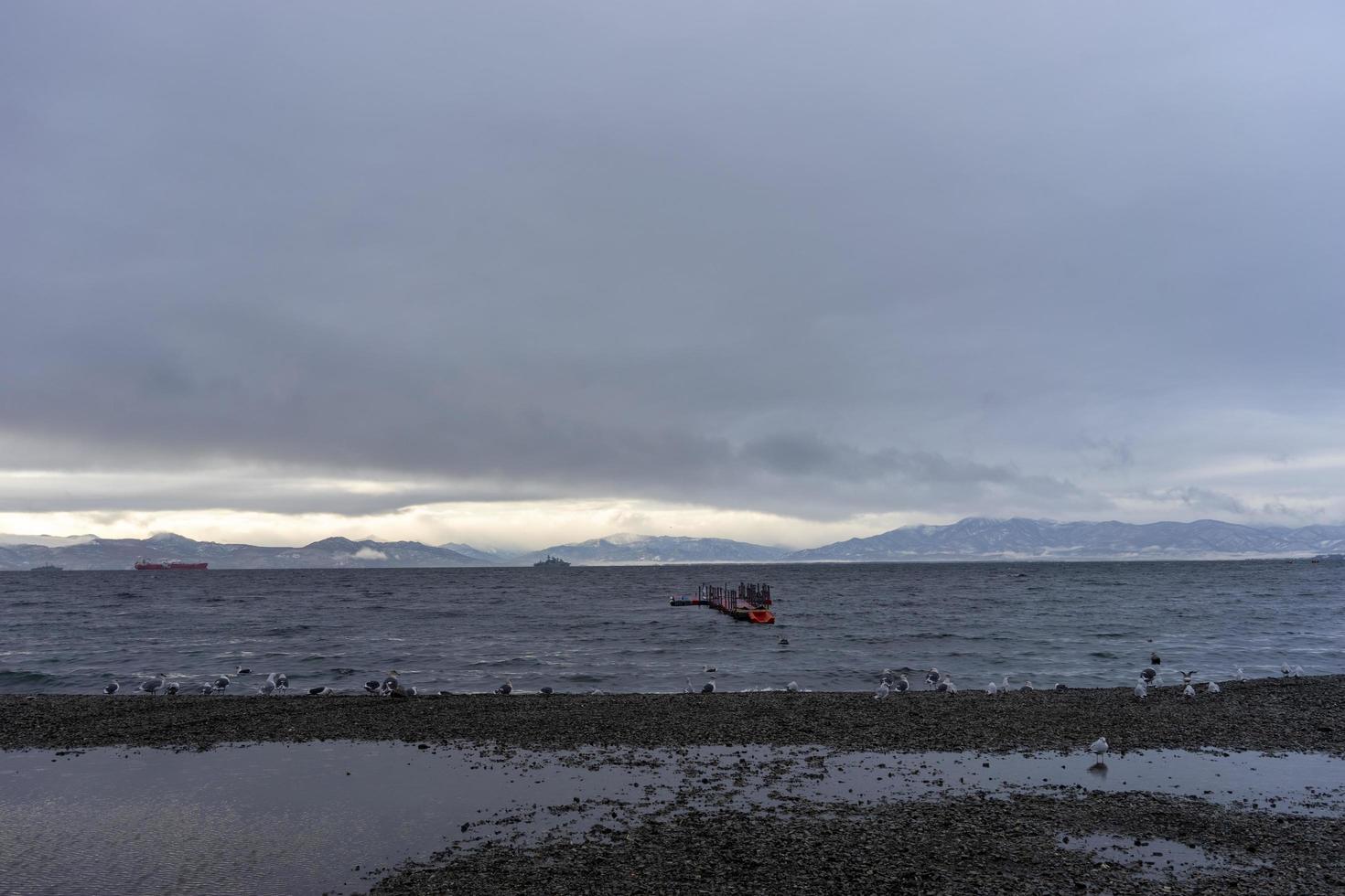 Seascape with beach coastline in Petropavlovsk-Kamchatsky photo