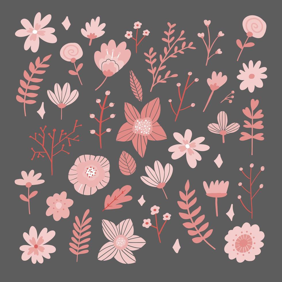 Floral Frame Collection. Set of cute retro flowers vector