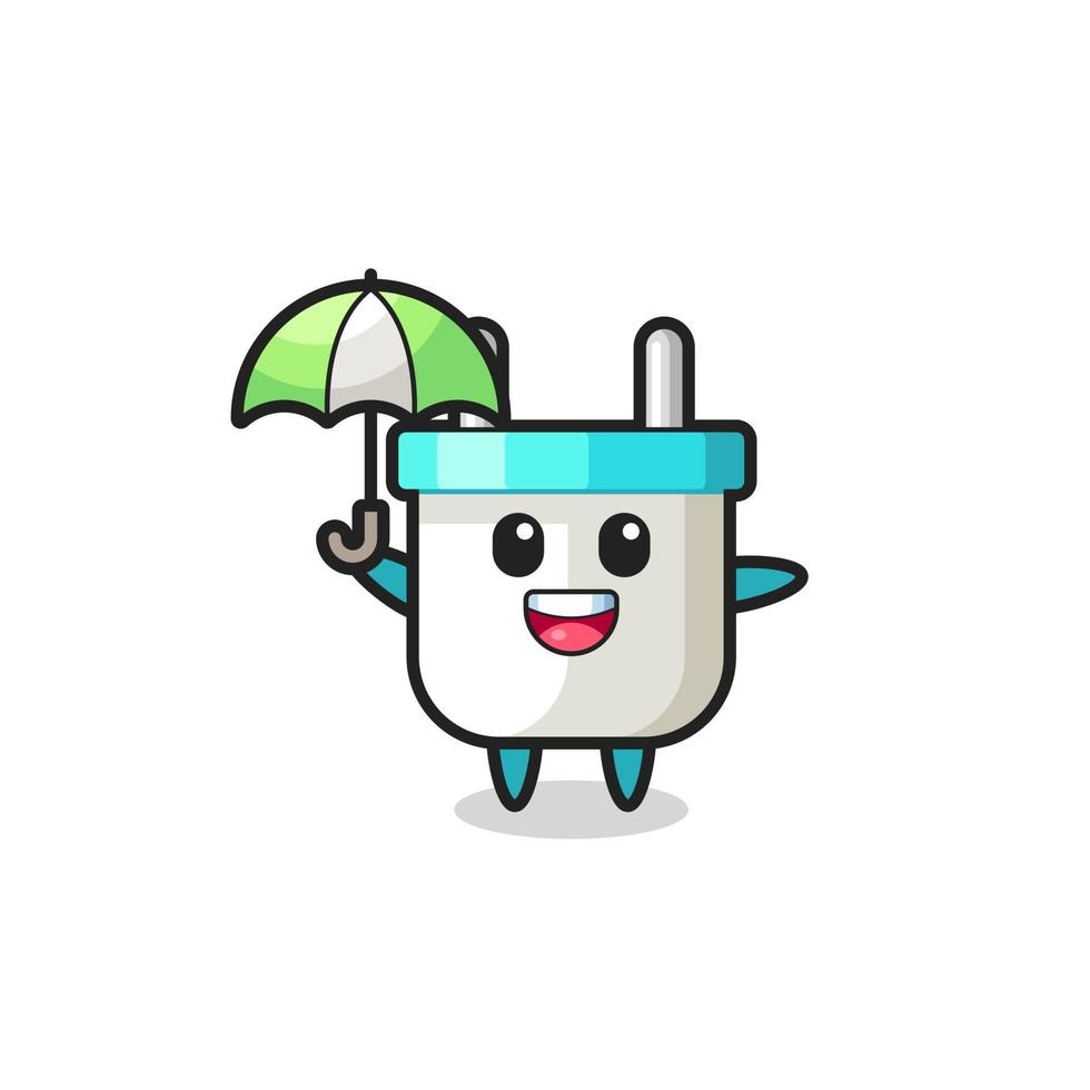 cute electric plug illustration holding an umbrella vector