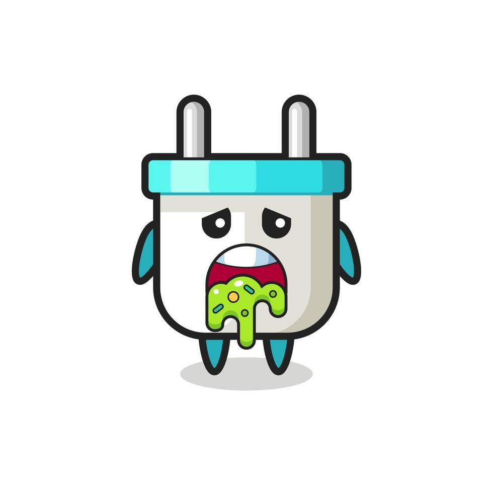 the cute electric plug character with puke vector