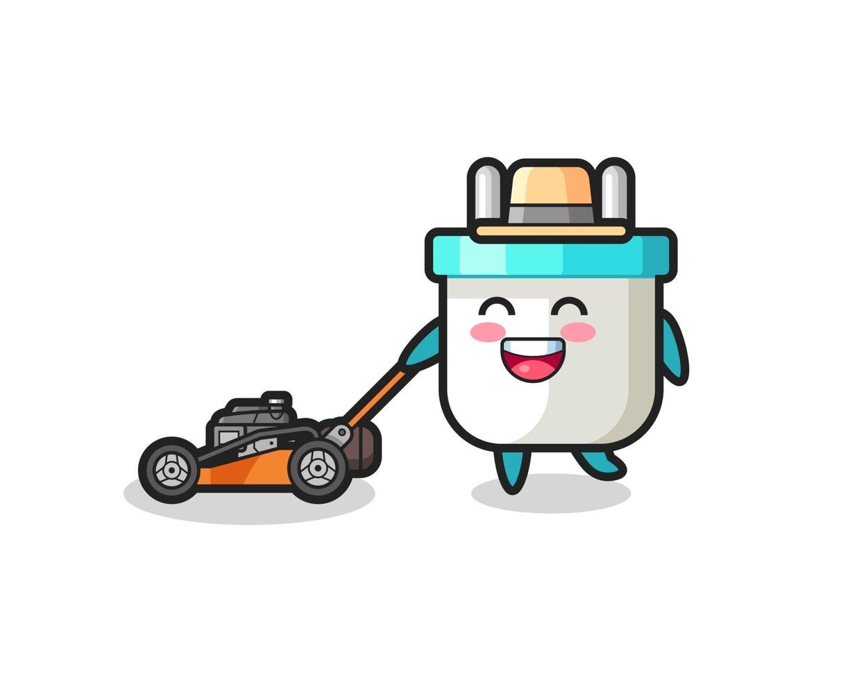 illustration of the electric plug character using lawn mower vector
