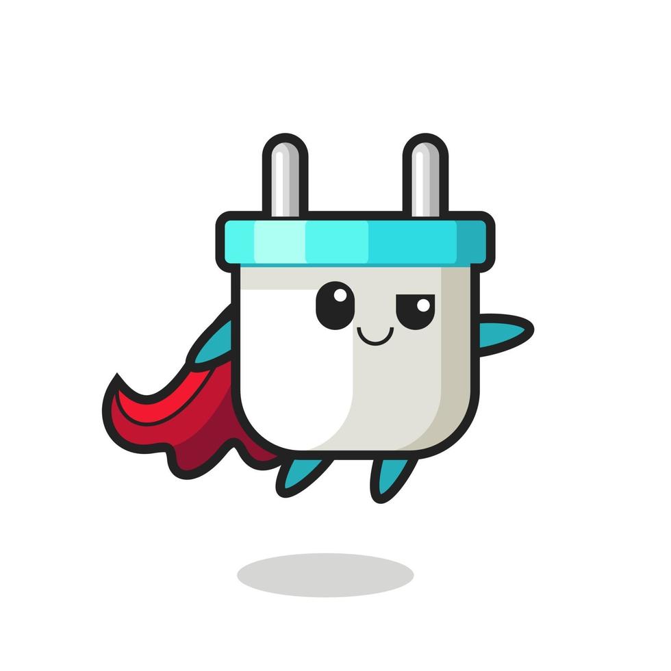 cute electric plug superhero character is flying vector