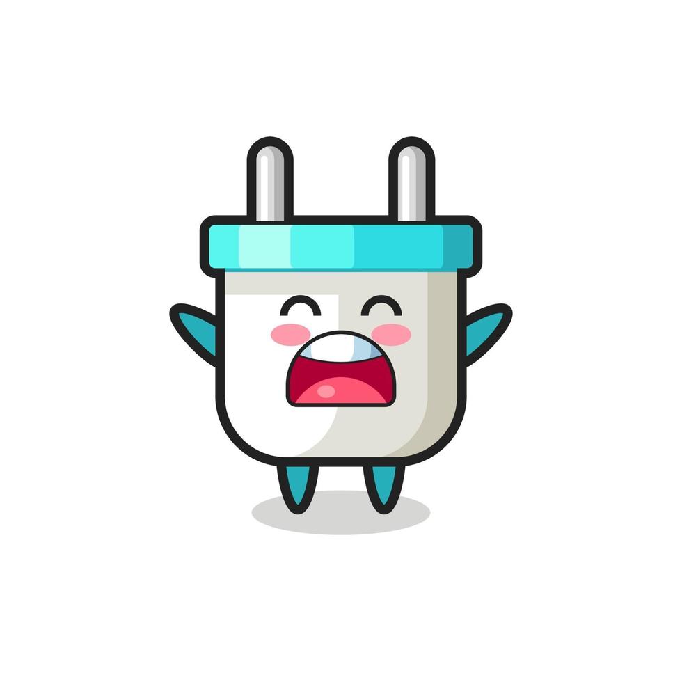 cute electric plug mascot with a yawn expression vector