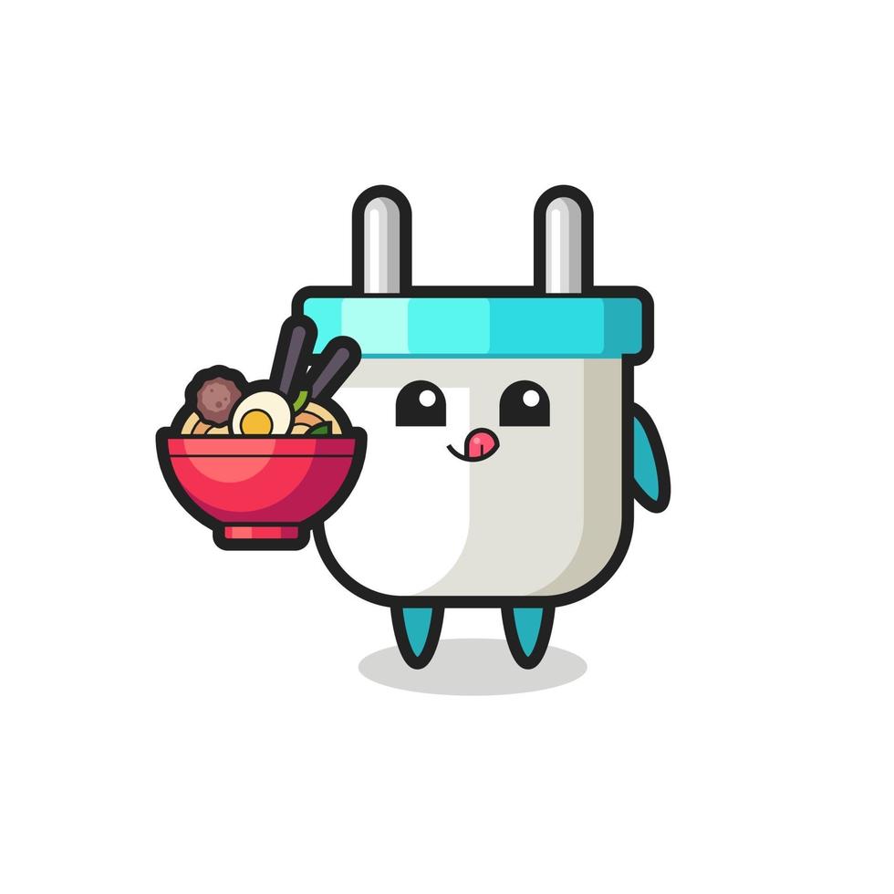 cute electric plug character eating noodles vector