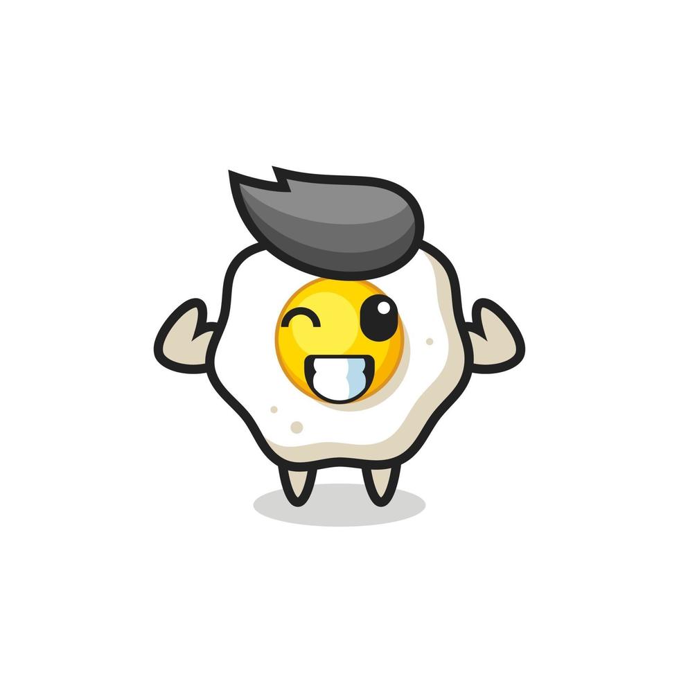 the muscular fried egg character is posing showing his muscles vector