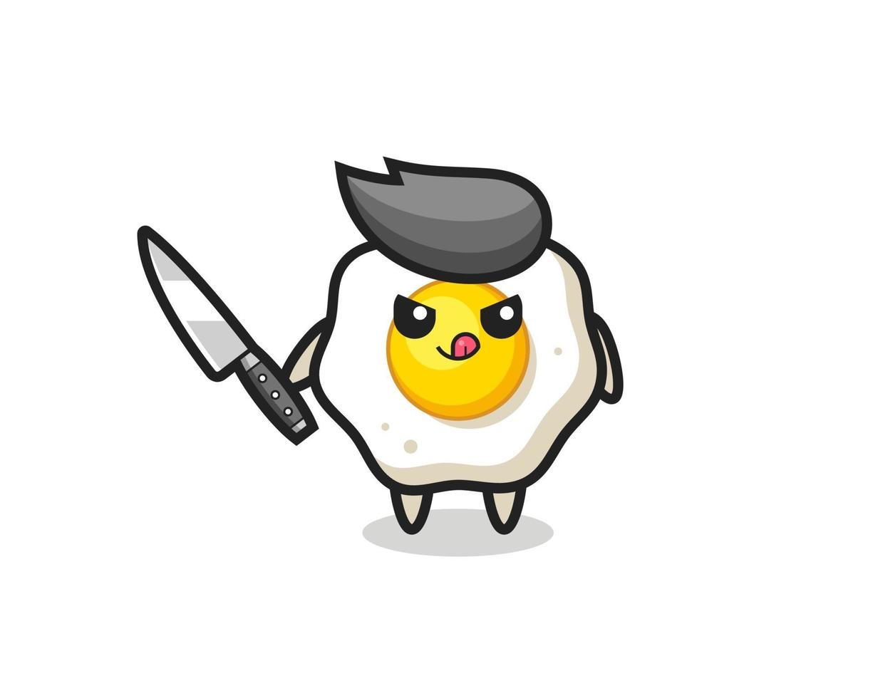 cute fried egg mascot as a psychopath holding a knife vector