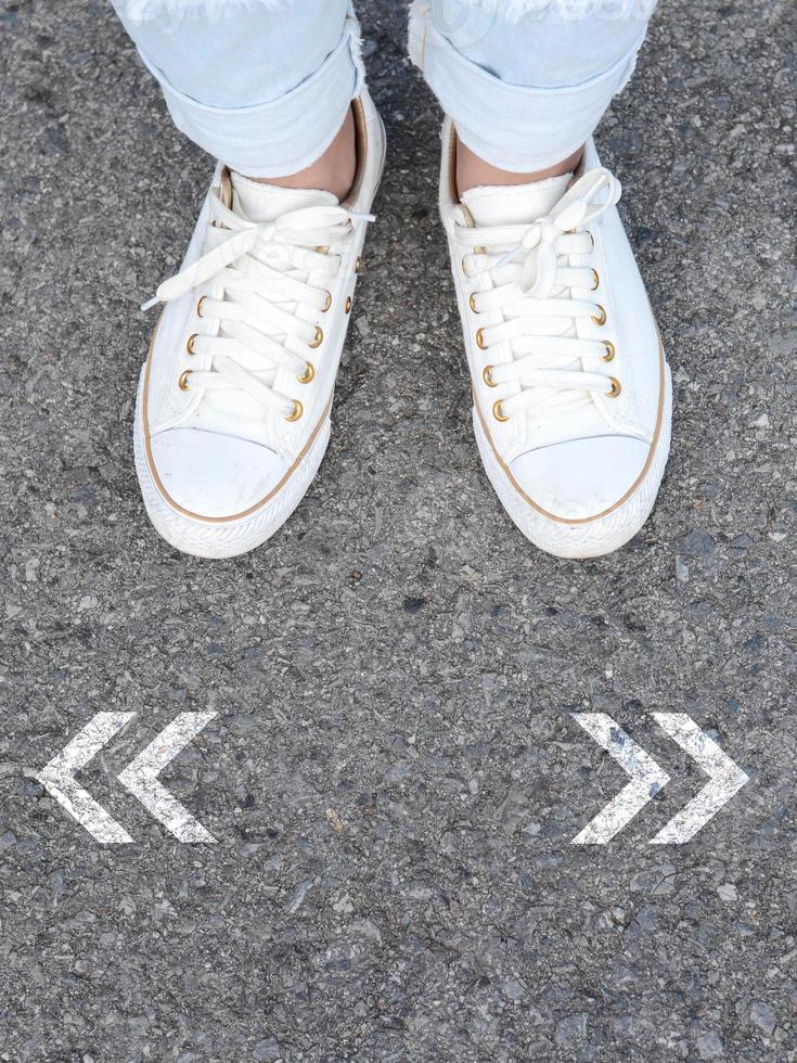 White casual shoes making decision photo