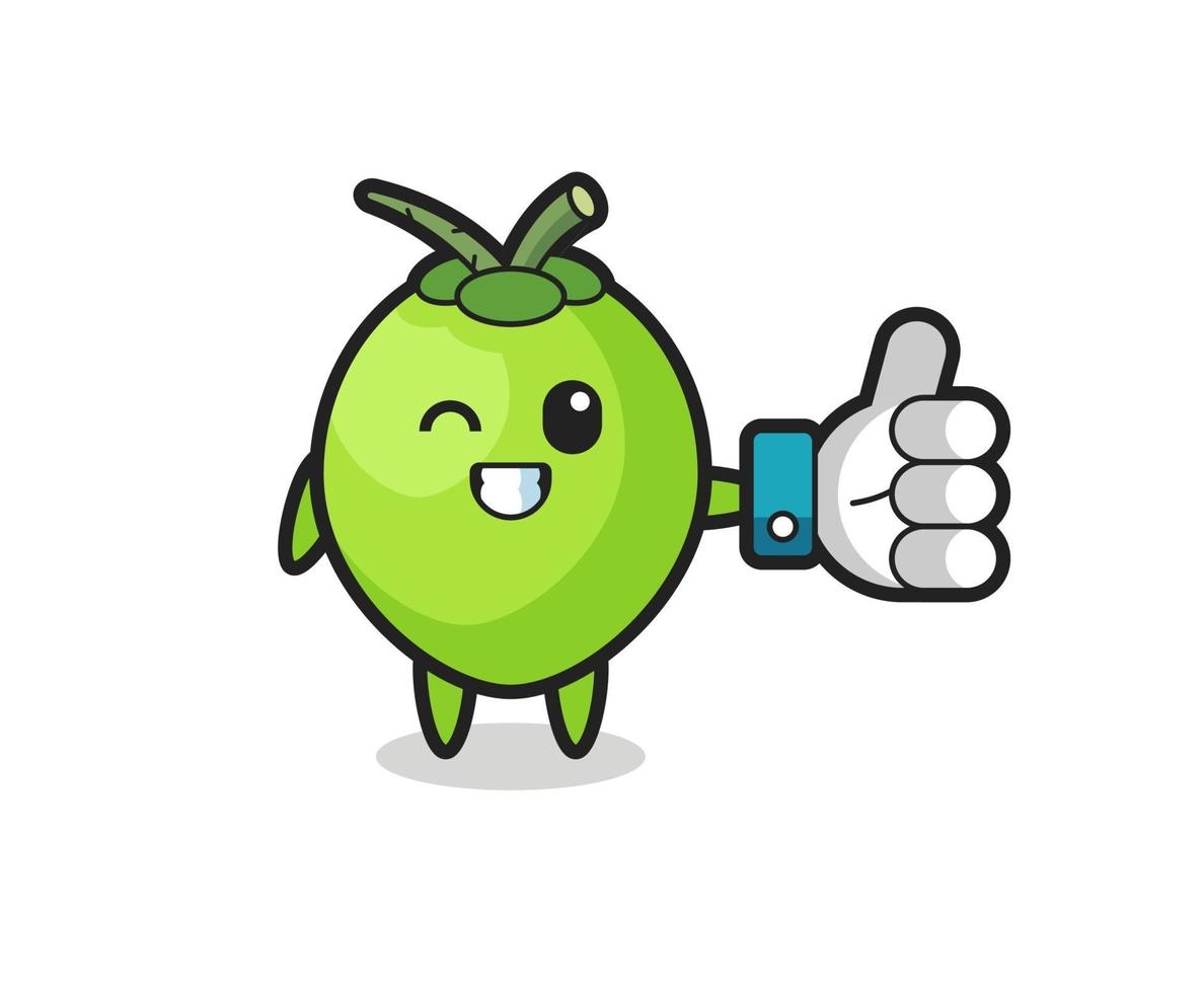 cute coconut with social media thumbs up symbol vector