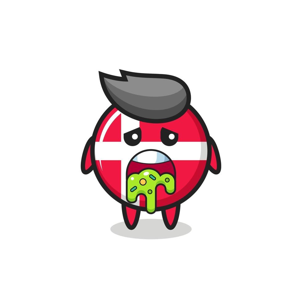 the cute denmark flag badge character with puke vector