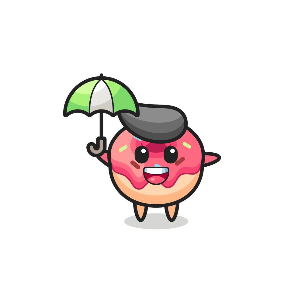 cute doughnut illustration holding an umbrella vector