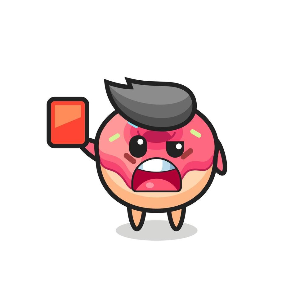 doughnut cute mascot as referee giving a red card vector