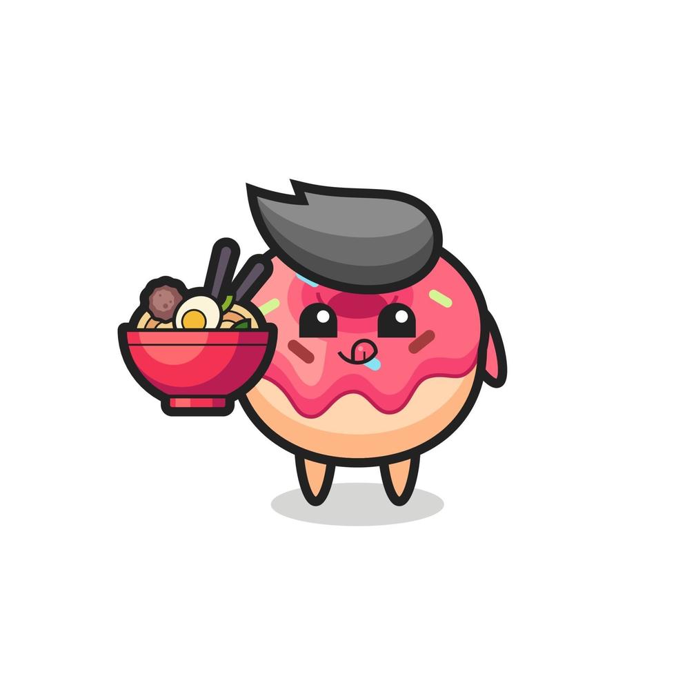 cute doughnut character eating noodles vector