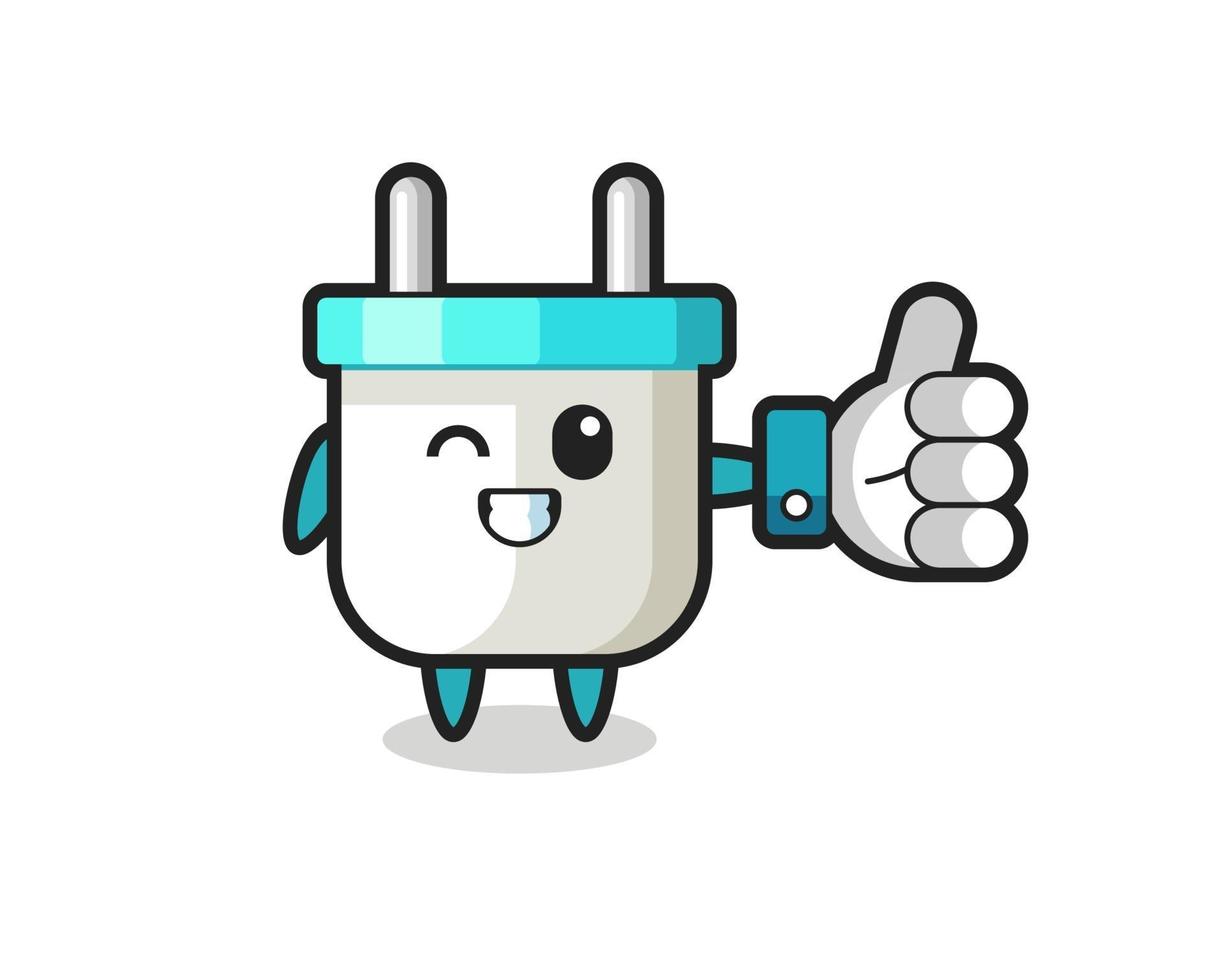 cute electric plug with social media thumbs up symbol vector