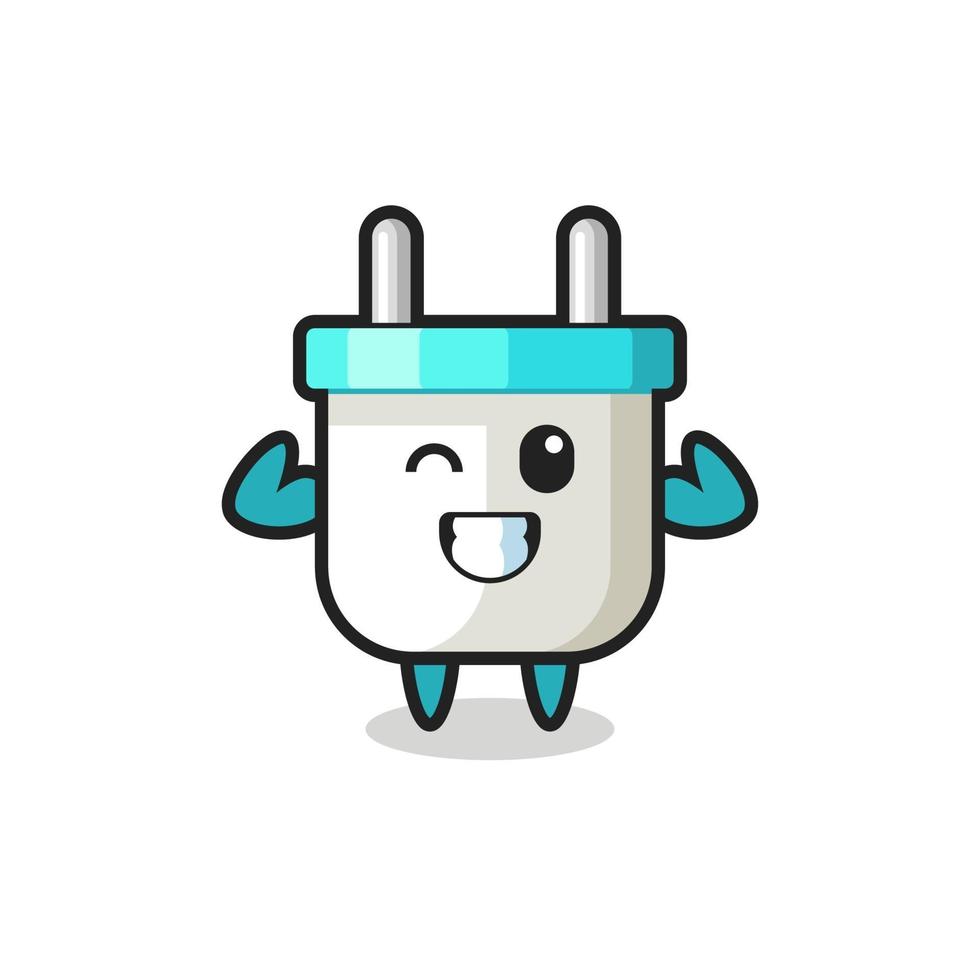 the muscular electric plug character is posing showing his muscles vector